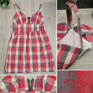 Tin Haul Co Red Plaid Sleeveless Mini Dress with Zippered Bust, Women's Large